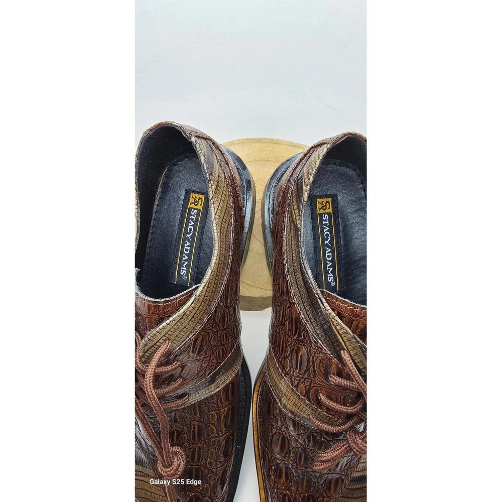 Stacy Adams Mens 41018-200 Brown Faux Croc Square Toe Oxford Dress Shoes 7M